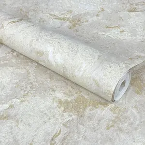 Luxe Collection Marble Heavyweight Vinyl Wallpaper Cream / Gold World of Wallpaper WOW089