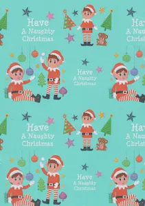 Naughty Elf Christmas Wrapping Paper 3x 4M Rolls Novelty Gift Wrap