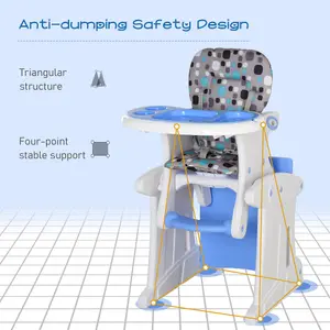 HOMCOM 2-in-1 Convertible Baby High Chair Booster Seat w/ Removable Tray Blue