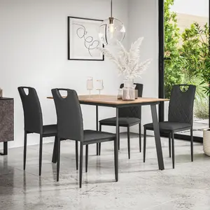 Haydon Extending Dining Table And Chairs -  Oak Effect Table Top w Black Legs + Monza Linen Dining Chair Set Of 6 (Charcoal)