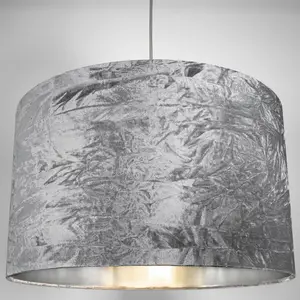 Modern Crushed Velvet Lamp Shade with Shiny Paper Inner Silver / 20cm H x 30cm W x 30cm D