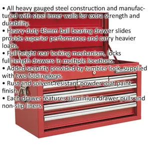 Red 6 Drawer Tool Chest - Lockable Storage Unit for Heavy-Duty Use