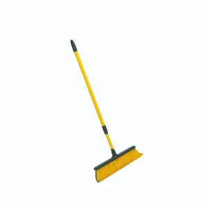 Pull-Push Broom - Outdoor Garden Rake Brush Tool with Telescopic Adjustable Handle & Curved Bristles - H80-140 x W34 x D8.5cm