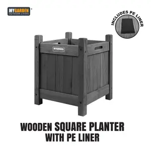 Wooden Planter Modern Flower Pot Outdoor Garden with PE Liner - Square