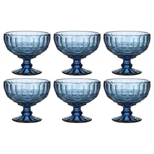 Set of 6 Vintage Blue Glass Trifle Bowl and Dessert Bowls