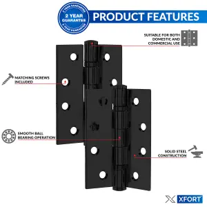 XFORT 4 Inch (100mm) Matt Black Ball Bearing Hinges, Steel Door Hinge for Wooden Doors (1.5 Pairs)