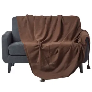 Homescapes Cotton Rajput Ribbed Chocolate Throw, 150 x 200 cm