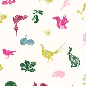 Joules Multicolour Etched woodland Smooth Wallpaper Sample