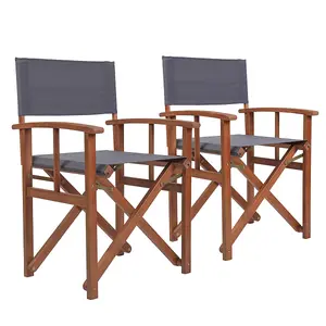 Charles Bentley FSC Wooden Pair of Folding Directors Chairs Grey Pop-Up Garden