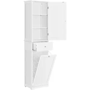 Yaheetech White Freestanding Bathroom Cabinet with Laundry Basket and Storage Shelves