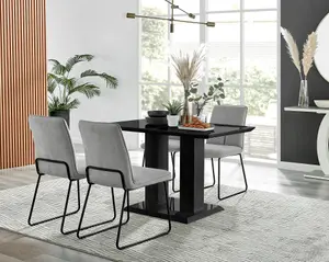 Furniturebox Imperia 4 Modern Black High Gloss Dining Table & 4 Light Grey Halle Chairs