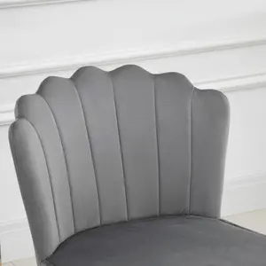 HOMCOM Velvet-Feel Shell Accent Chair Home Bedroom Lounge Metal Legs Grey