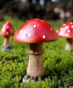 4pc Red Toadstool Mushroom Garden Ornaments