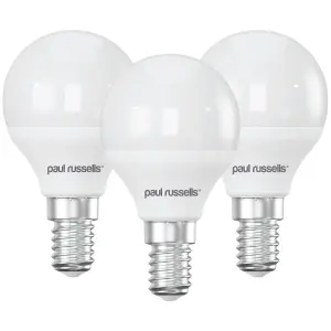 paul russells LED Golf Dimmable Bulb Small Edison Screw SES E14, 5.5W 470Lumens G45, 40w Equivalent, 6500K Day Light, Pack of 3