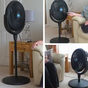 Floor or Desktop Mounted Cooling Fan with 3 Speeds, Timer, Adjustable Height and Head & Remote Control - H74-129 x W46 x D46cm