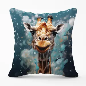 Splashart Giraffe Face Outdoor Cushion 45cm x 45cm