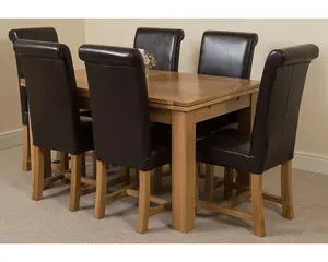 Richmond 140cm - 220cm Oak Extending Dining Table and 6 Chairs Dining Set with Washington Brown Leather Chairs