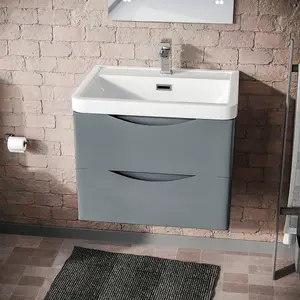 Nes Home Merton 600mm Wall Hung Vanity Basin Unit & Square Rimless Close Coupled Toilet Grey