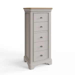 Large 5 Drawer Chest Of Drawers Solid Oak Dove Grey Painted Finish Ready Assembled