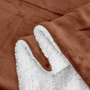 Sherpa Fleece Throw Blanket Camel / 200cm W x 240cm L