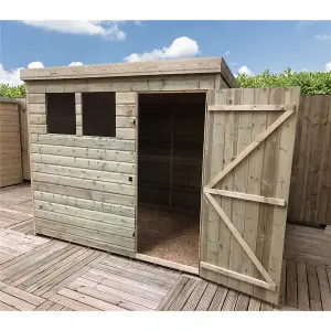 7 x 5 Pressure Treated T&G Pent Wooden Bike Store / Wooden Garden Shed + 2 Windows + Single Door (7' x 5' / 7ft x 5ft) (7x5)