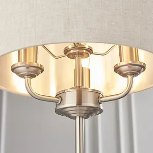 Luminosa Highclere Table Lamp Brushed Chrome Plate, Natural Linen Shade