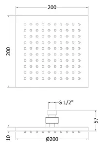 Square LED Fixed Shower Head, 200mm - Chrome