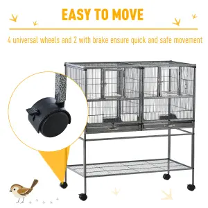 PawHut Double Rolling Bird Cage with Removable Metal Tray and Storage Shelf