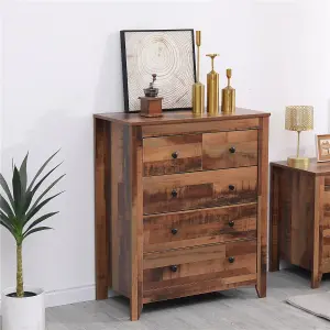 FurnitureHMD Chest of Drawers, 5-Drawer Organiser Unit,Wooden Storage Cabinet,Industrial Style