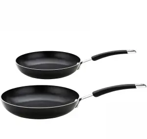 Meyer Induction Sets Black Round Aluminium Dishwasher Safe Frying Pan Set 20 & 28 cm Twin Pack