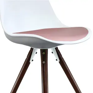 Soho White & Blush Pink Plastic Dining Chair with Pyramid Dark Wood Legs