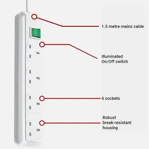 Brennenstuhl Eco-Line 4-way Extension Lead - 1.5 Metre Cable - White