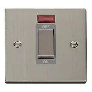 Stainless Steel 1 Gang Ingot Size 45A Switch With Neon - Grey Trim - SE Home