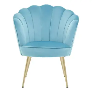 Interiors by Premier Aqua Velvet Scalloped Armchair, Supportive Armrest Lounge Chair, Easy to Clean Velvet Accent Chair