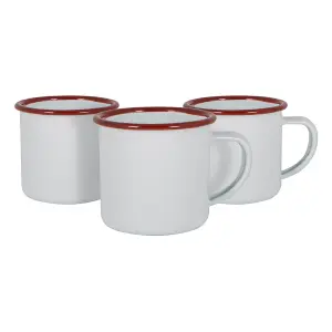 Argon Tableware - White Enamel Espresso Cups - 130ml - Red - Pack of 12