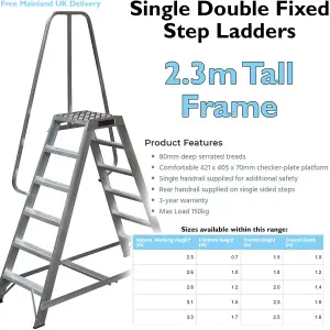 1.5m Heavy Duty Double Sided Fixed Step Ladders Safety Handrail & Wide Platform