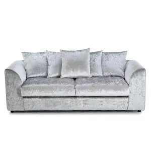 Crystal Crushed Velvet Fabric Fabric 3 Seater Sofa Silver - Scatter Back