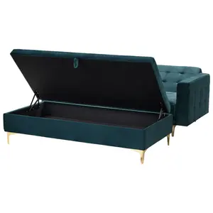 3 Seater Velvet Sofa Bed with Storage Ottoman Teal ABERDEEN