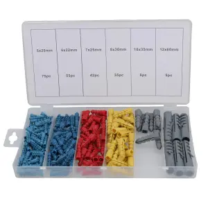 220pc Wallplugs Raw 20-60mm Rawl Plug Wall Coloured In Case Poly Anchor