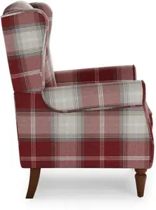 Dunelm Oswald Check Wingback Armchair, Country, Red Oswald Wingback, Textured Weave Fabric