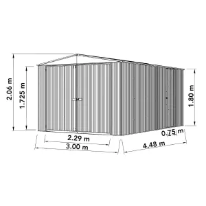 Absco 10ft x 15ft Garden Utility Workshop Silver Apex Roof Storage Shed Double Doors