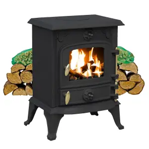 5kW Cast Iron Solid Multifuel Wood Burning Stove + Firewood Starter Kit