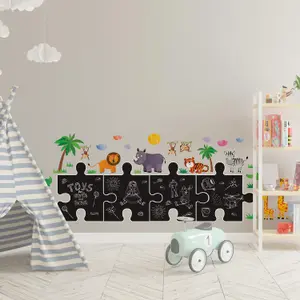 Walplus Combo Kids - Chalkboard Puzzle With Jungle Animals Wall Sticker PVC