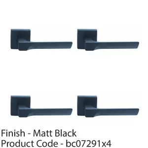 4 PACK - Premium Contoured Door Handle Set - Matt Black Sleek Lever on Square Rose