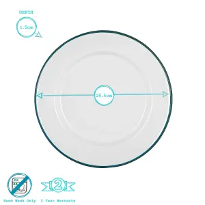 Argon Tableware - White Enamel Dinner Plates - 25.5cm - 6 Colours