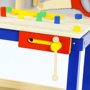 Wooden Toy Work Station With Tools And 34 Building Pieces - Little Carpenters Workbench Colourful Tool Bench