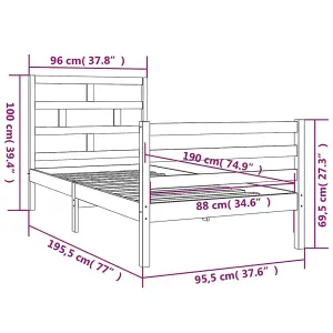 Berkfield Bed Frame White Solid Wood 90x200 cm 3FT Single