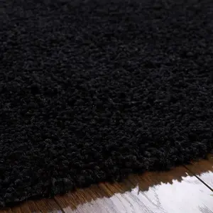 Black Handmade Rug, 50mm Thickness Plain Shaggy Rug, Modern Luxurious Black Rug for Bedroom, & DiningRoom-133cm (Circle)