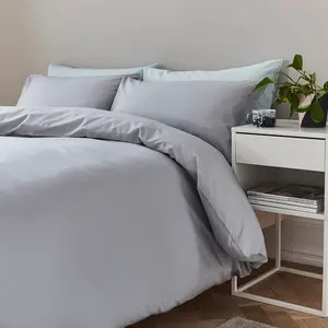 Pure Cotton Duvet Cover Set Grey / Kingsize - 2 Pillowcases (45 x 80 cm)