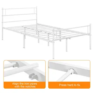 Minimalist Metal Bed Frame with Slatted Headboard Black / Double (4'6)